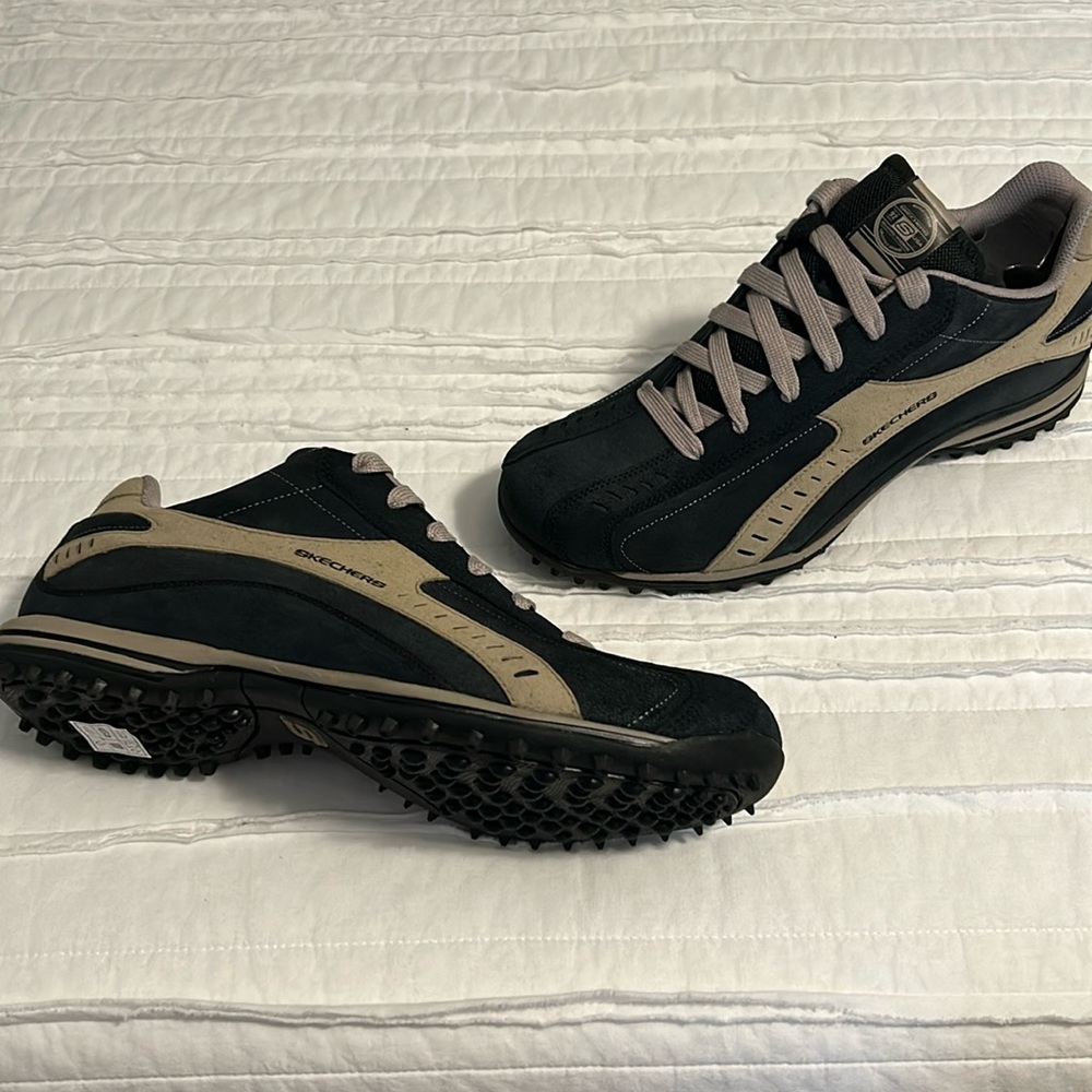 Skechers men’s sports fusion sneakers in black and taupe